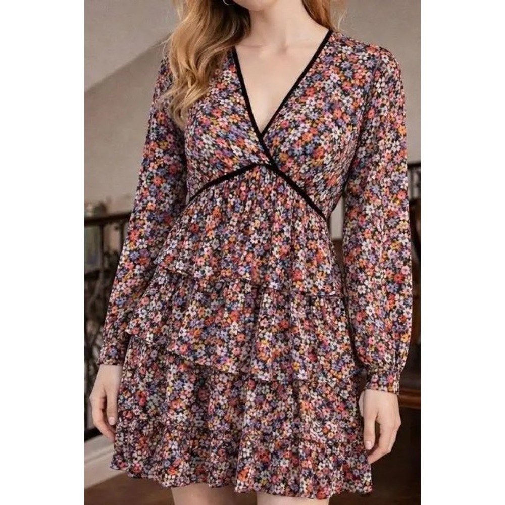 The Kooples Blazing Field Tiered Floral Mini Dress Sz FR 0 US XS New‎